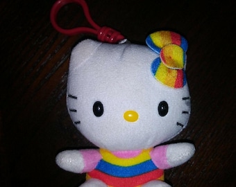 TY Sanrio Small Stuffed Plush Rainbow Hello Kitty Keychain