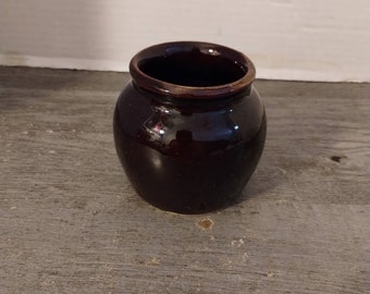 3" Dark Brown Glazed Stoneware Pot Made in USA