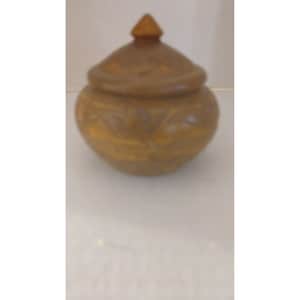 Handcrafted Hand Carved Wooden Trinket Bowl With Lid Box Round Jewelry Box