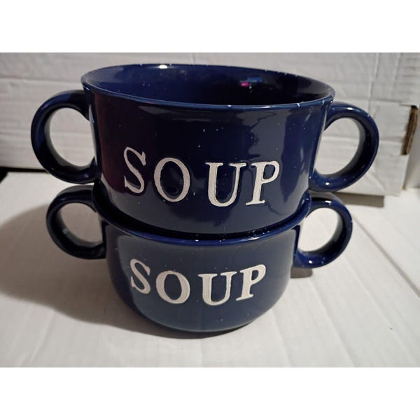 Set of 2 Speckled Blue Double Handle Soup Bowls ND Exclusive