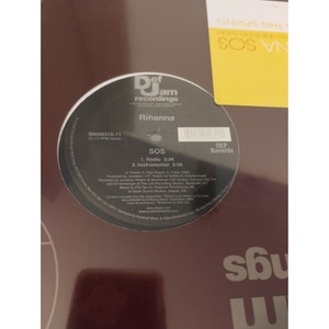 Rihanna S.O.S. Promo 12 Single Vinyl Record Radio & Instrumental SOS image 3