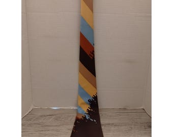 Vintage Gino Pompeii Made In Italy Brown Multicolor Striped Polyester Tie
