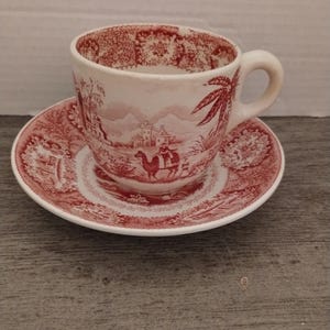 Camel Scene Red Transferware Petrus Regout Maastricht & Co Oriental Cup Saucer