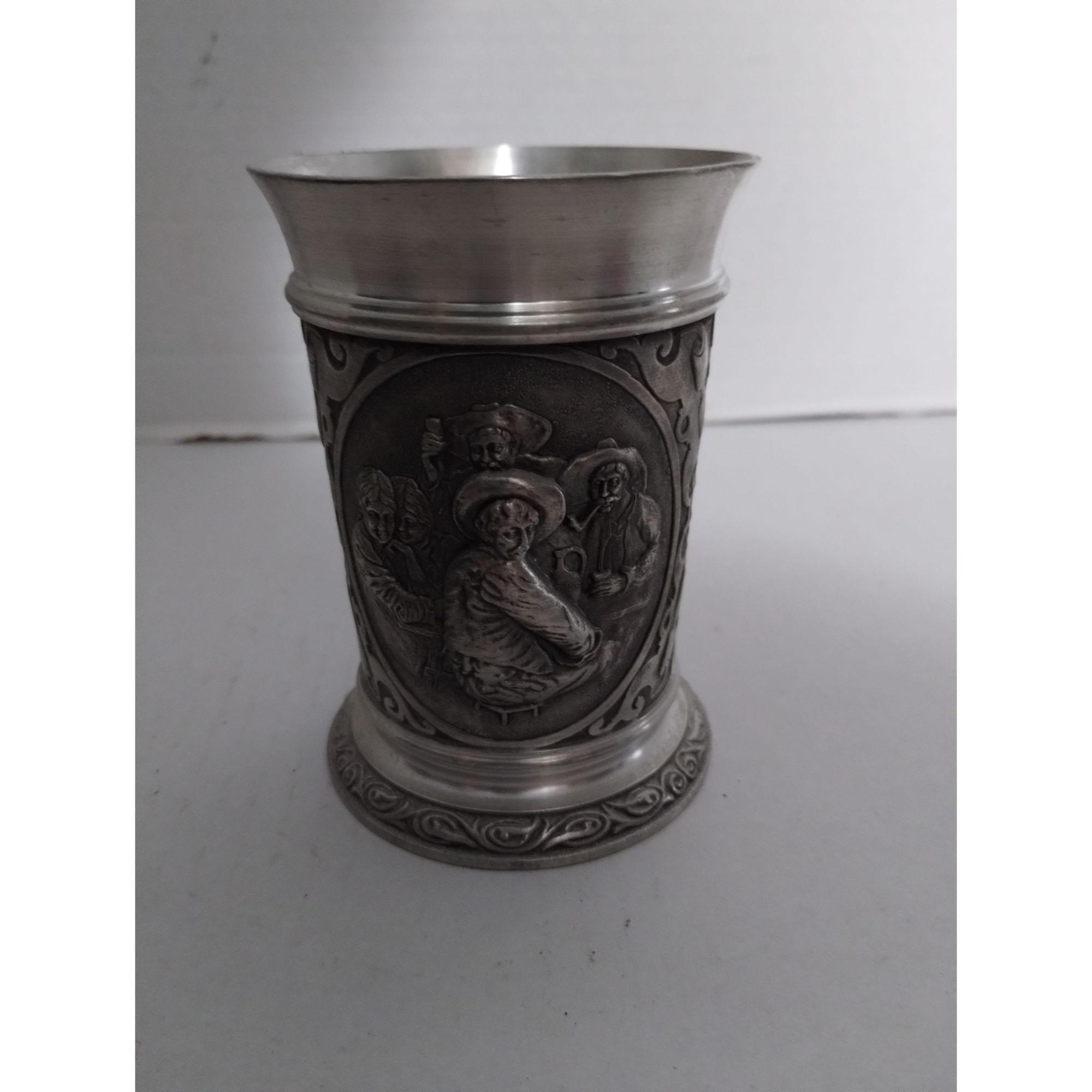 SKS Designビアマグ ピューター製 95％ Vintage Set Of 2--SKS Zinn 95% Pewter Lidded Mini Beer Stein