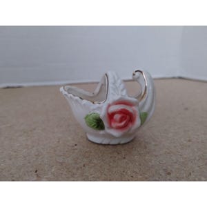 Ceramic Basket Gold Gilt with Rose Figurine from Japan