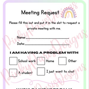 PRINTABLE PDF Teacher/student Meeting Request Form - Etsy