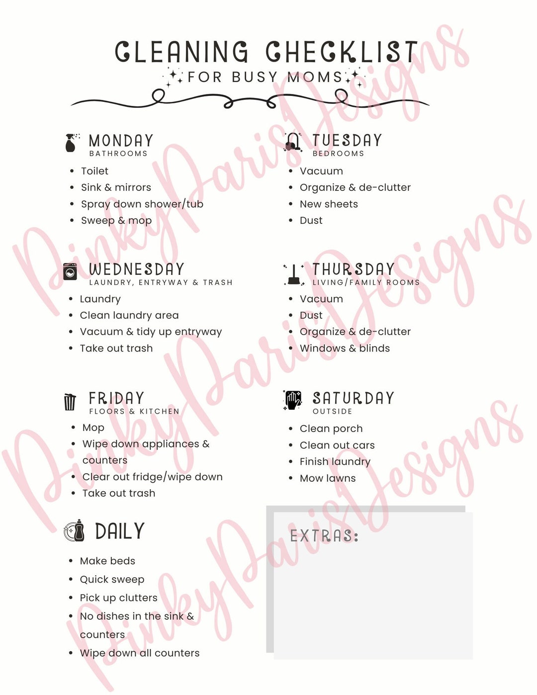 PRINTABLE PDF Cleaning Checklist for Busy Moms - Etsy