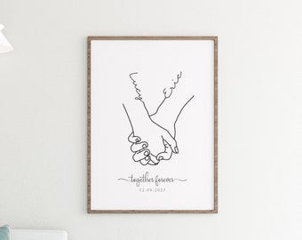 Pôster de amor personalizado, pôster de mãos dadas, pôster personalizado, presente de casamento com nome, data e título, download digital
