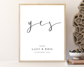 Cartaz de casamento personalizado, cartaz com nome, data e título, cartaz individual SIM, cartaz "Sim, nós fizemos", download digital