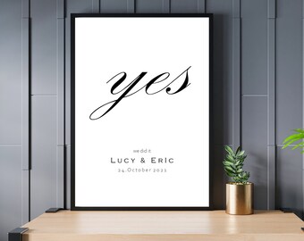 Pôster personalizado SIM, pôster "Sim, nós conseguimos", pôster de casamento personalizado, pôster com nome, data e título, download digital
