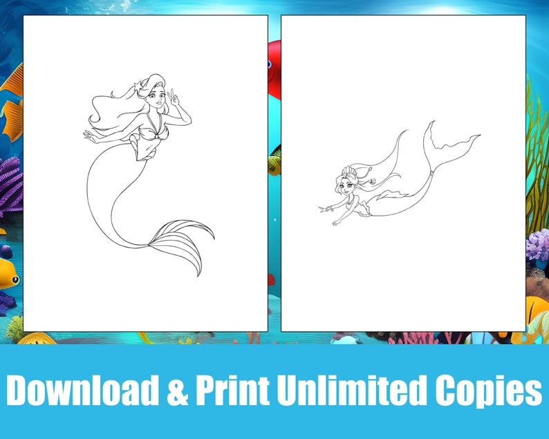 12 Super Cute Mermaid Coloring Pages for Kids Printable, Mermaid Colouring Page Letter Size ...