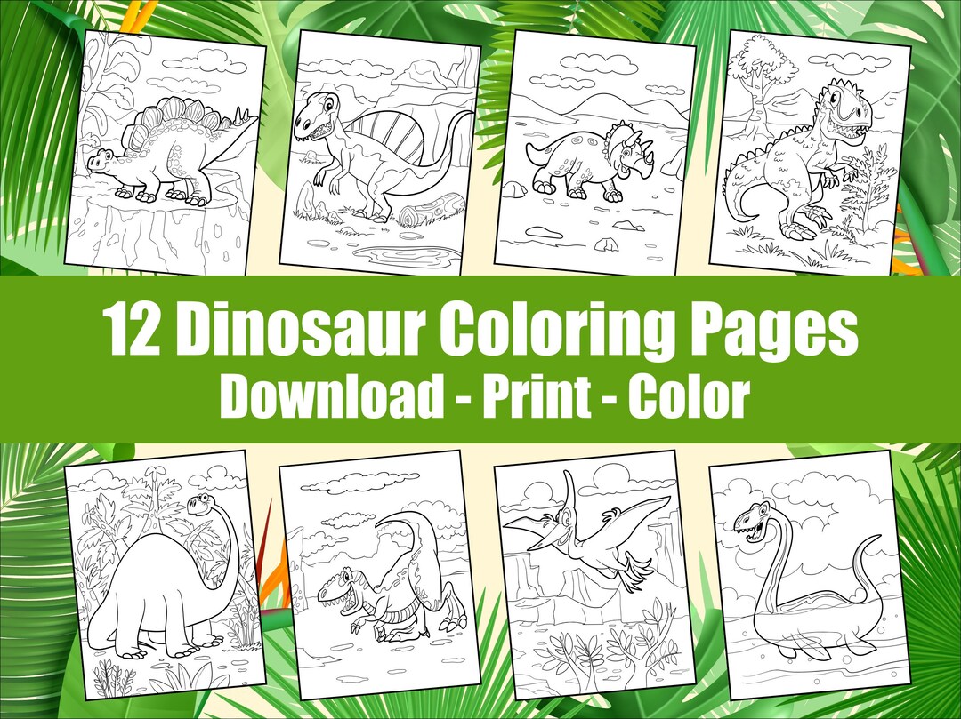 12 Dinosaur Coloring Pages for Kids Coloring Book Printable Letter Size ...