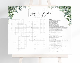Palavras cruzadas de casamento com folhas de eucalipto, palavras cruzadas de casamento personalizadas, palavras cruzadas personalizadas, download