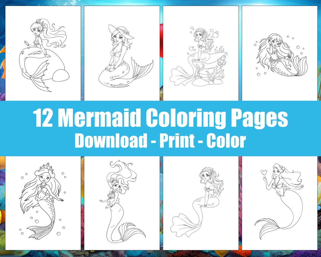 12 Super Cute Mermaid Coloring Pages for Kids Printable, Mermaid ...