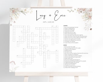 Palavras cruzadas de casamento personalizadas em design de flores silvestres, palavras cruzadas personalizadas, download, palavras cruzadas de casamento