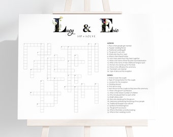Wedding Crossword with Wildflowers, Custom Wedding Crossword, Personalized Crossword, Digital Download
