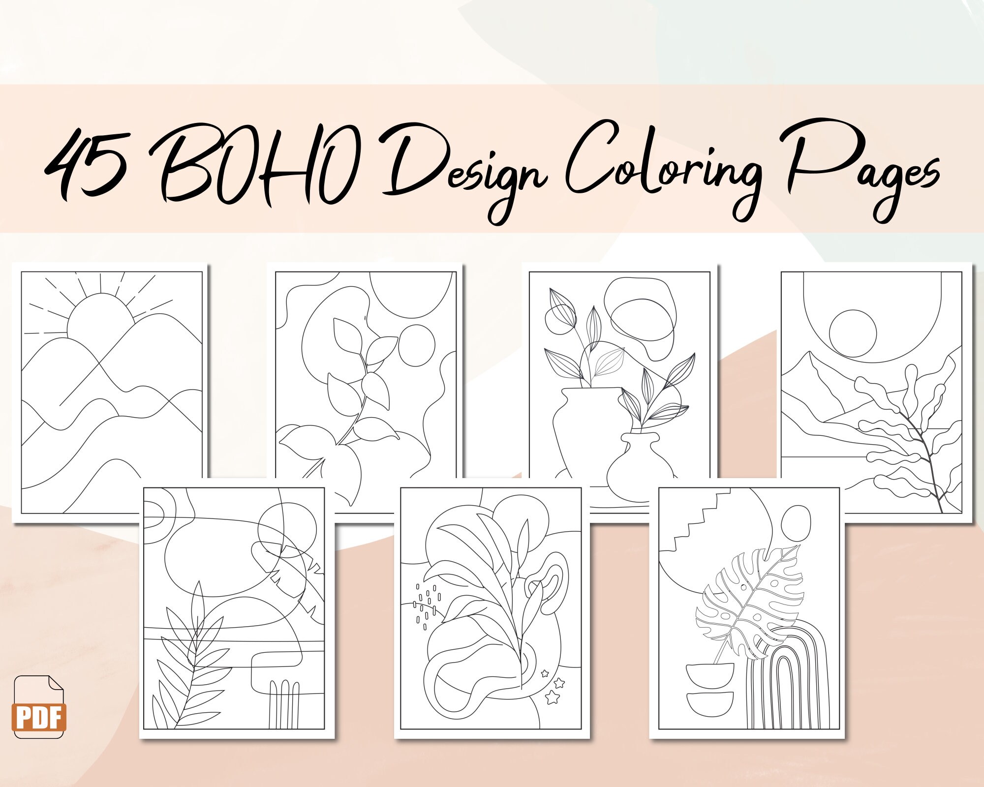 45 BOHO Coloring Pages for Adults Coloring Book Pages Printable Letter