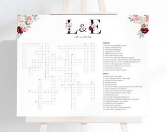 Palavras cruzadas de casamento com pétalas de rosa, palavras cruzadas de casamento personalizadas, palavras cruzadas personalizadas, download digital