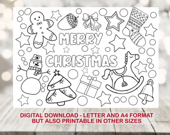 Jogo americano de Natal imprimível em cores para festa de Natal e jantar de Natal, tapete de atividades, passatempo infantil, arquivo digital