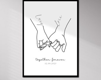 Pôster de Mãos dadas, Pôster de Parceiro Individual, Pôster Personalizado, Presente de Casamento com Nome, Data e Título, Download Digital