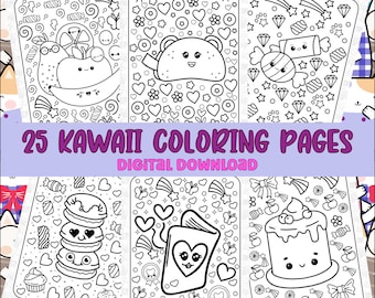 25 のかわいいぬり絵 |子供と大人向け |子供のためのぬりえページ |パステルカラーの塗り絵 |インスタントダウンロード |デジタルダウンロード
