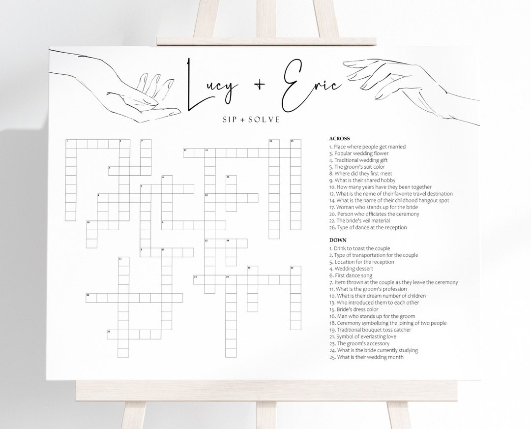 Wedding Crossword in BOHO Design, Custom Wedding Crossword