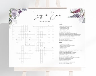Custom Wedding Crossword, Personalized Crossword Game, Wildflower Design, Download, Wedding Crossword