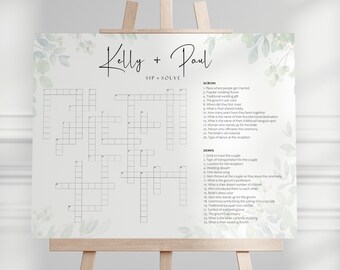 Custom Wedding Crossword, Personalized Crossword Game, Wedding Game, Download, Wedding Crossword