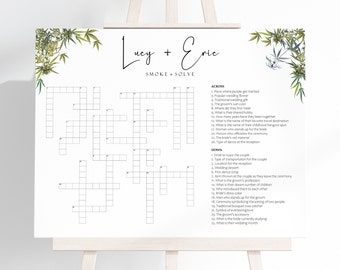 Palavras cruzadas de casamento em design de folhas de cânhamo, palavras cruzadas de casamento personalizadas, palavras cruzadas personalizadas, download