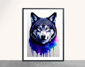Watercolor Wolf PRINTABLE ART | Digital Download | Animal Poster | Nursery Gift | Home Decor | Animal Painting | Colorful Illustration