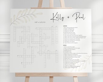 Custom Wedding Crossword, Personalized Crossword Game, Wedding Game, Download, Wedding Crossword