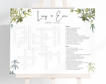 Palavras cruzadas de casamento com design de planta de cânhamo, palavras cruzadas de casamento personalizadas, palavras cruzadas personalizadas, download