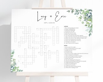 Palavras cruzadas de casamento com folhas de eucalipto, palavras cruzadas de casamento personalizadas, palavras cruzadas personalizadas, download