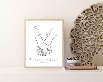 Pôster de Mãos dadas, Pôster de Parceiro Individual, Pôster Personalizado, Presente de Casamento com Nome, Data e Título, Download Digital