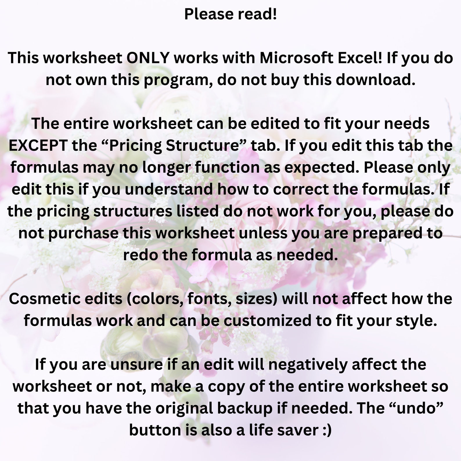 Microsoft Excel Digital Floral & Craft Cost Calculator - Etsy