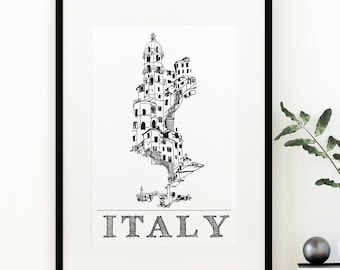Architectuurschets, reizen schilderij, Art Print, reizen Wall Art, Italië, vintage kunst aan de muur. Digitaal downloaden