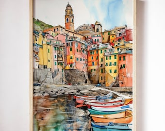 Art Print, Architectuur Print, Aquarel Prints, Travel Art, Travel Wall Art, Travel Painting, Italië kunst aan de muur Digitale download