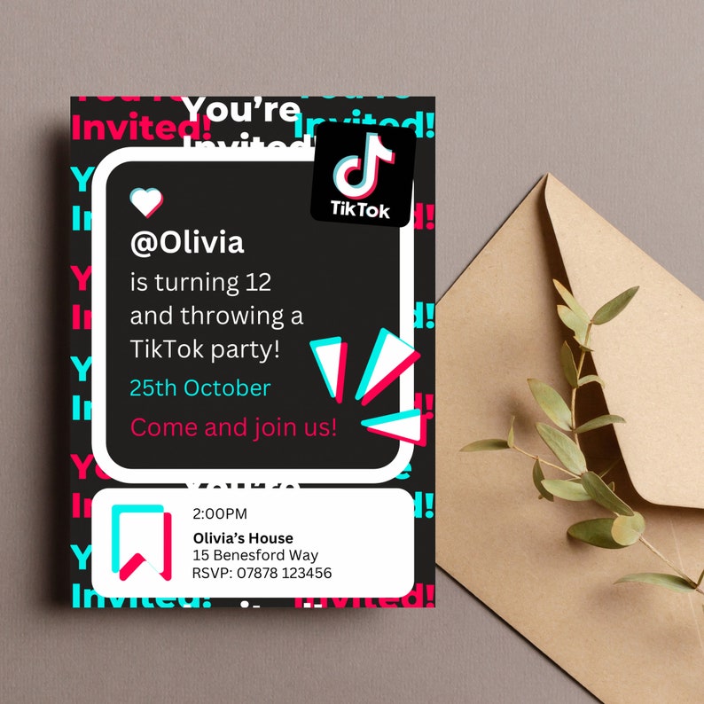 Editable Tiktok Party Invitation Template Tik Tok Sleepover Etsy