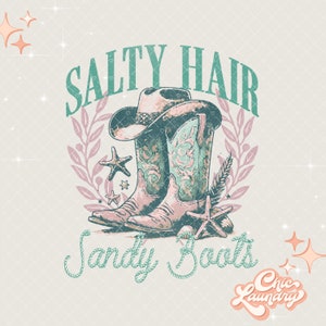 Zoute haren zanderige laarzen zomer western retro trendy cowgirl strand baddie PNG digitale download Rebel vrouwen print vraag sublimatie jaren 90 Y2K