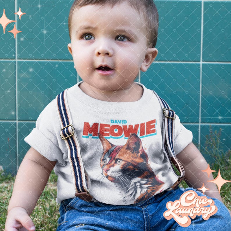 Davidbowie Kids Meow Cat Tot Toddler Baby Punk Hard Metal Rock N Roll