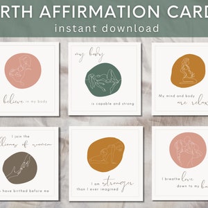 Carte di affermazione di nascita - Carte di nascita positive Line Art - Carte di affermazione di nascita stampabili - Download digitale - Carte Hypnobirthing
