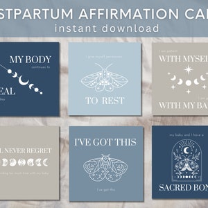 Cartes d'affirmation post-partum d'art lunaire - Cartes post-partum imprimables - Téléchargement numérique - Cartes post-partum positives - PDFPrint
