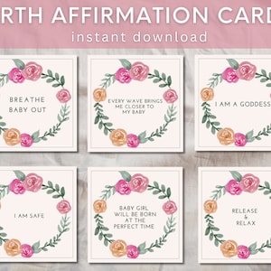 Cartes d'affirmation de naissance - Cartes d'affirmation de naissance fille - Téléchargement numérique - Cartes d'hypnonaissance - Cartes de naissance positive Boho - Imprimable