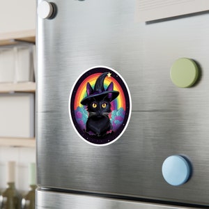 Cute and Spooky Holographic Rainbow Waterproof Sticker, Cat Lovers