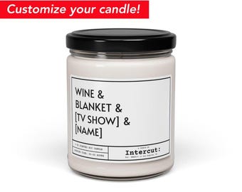 Personalized "Wine and Blanket and TV Show" Candle Custom Cozy Gift