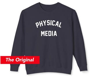Physical Media Crewneck Sweatshirt, Custom Colors Varsity Movie Genre Sweatshirt