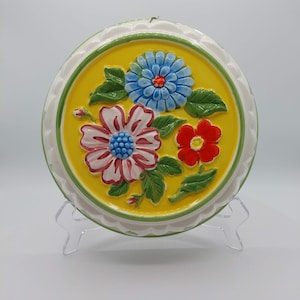 Vintage Ceramic Hanging Kitchen Mold Hand Painted Floral Spring Flowers Cheerful