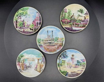 Disneyland Miniature Porcelain Souvenir Plates Circa 1950s Vintage Set of 5 VERY RARE