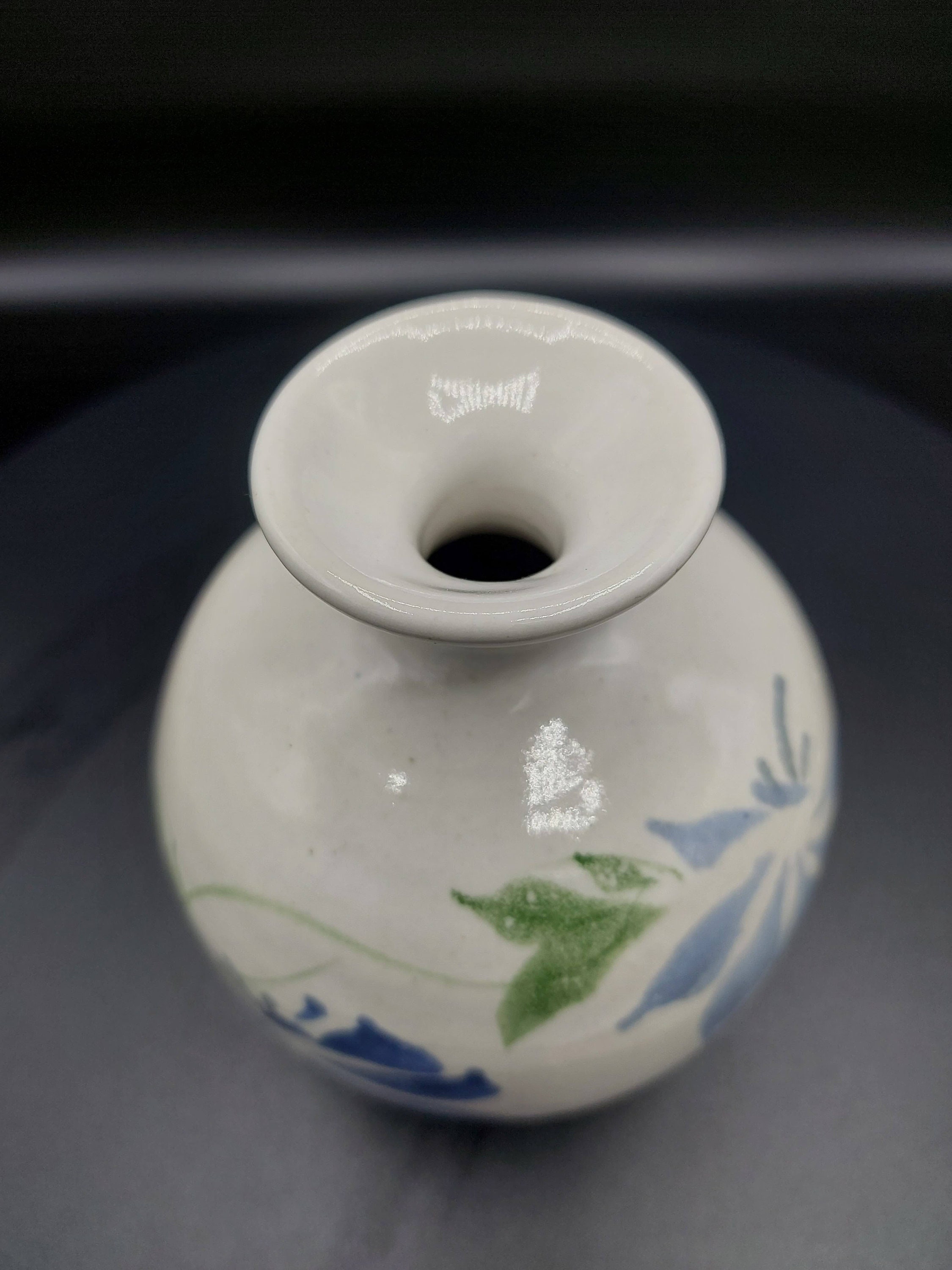 Vintage Hand Thrown Hand Painted Pottery Vase With Blue Flowers and ...