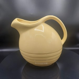 Vintage Marcrest Yellow Banded Ball Pitcher Mid-Century Modern Style Ceramic Made in the USA